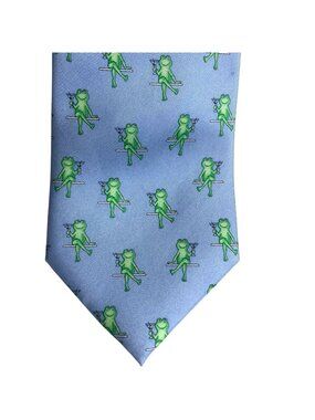Toasting Frog Tie By Alynn Blue Green 100% Silk Frogs Cocktails Martinis Drinks